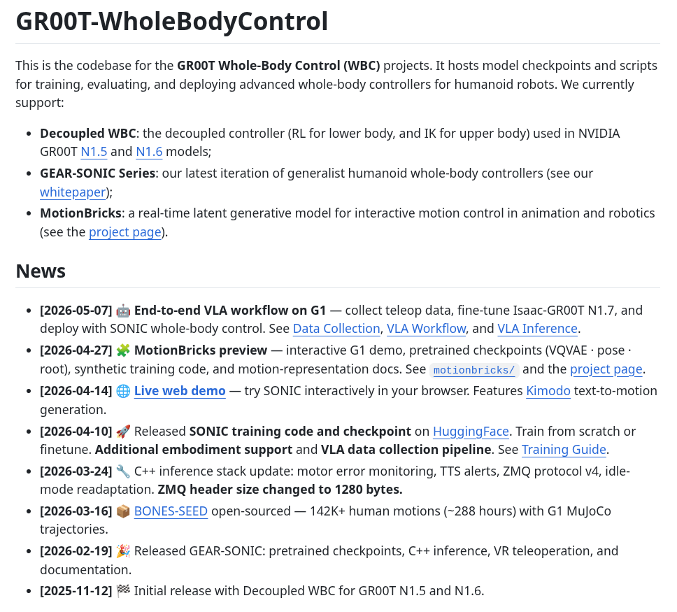 NVIDIA GR00T-WholeBodyControl GitHub repository screenshot