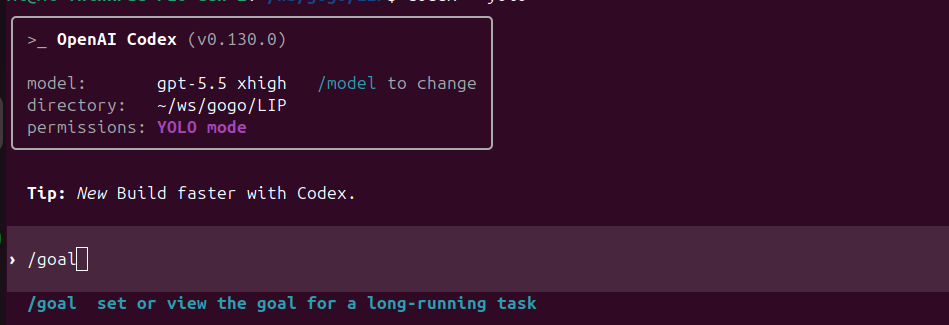 Codex CLI /goal objective screenshot