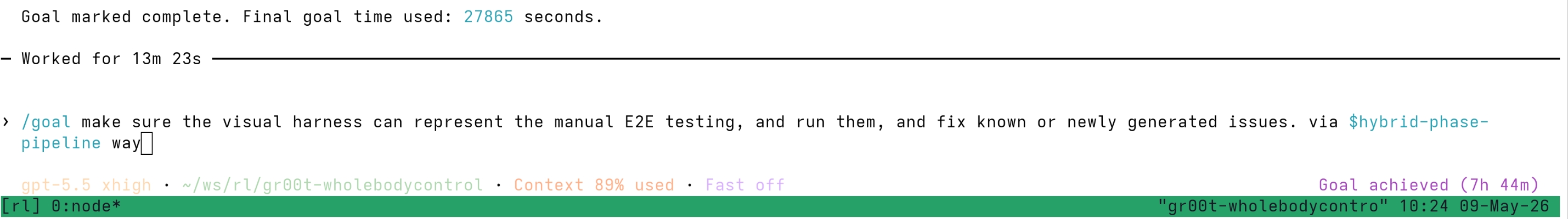 Long running goal terminal screenshot