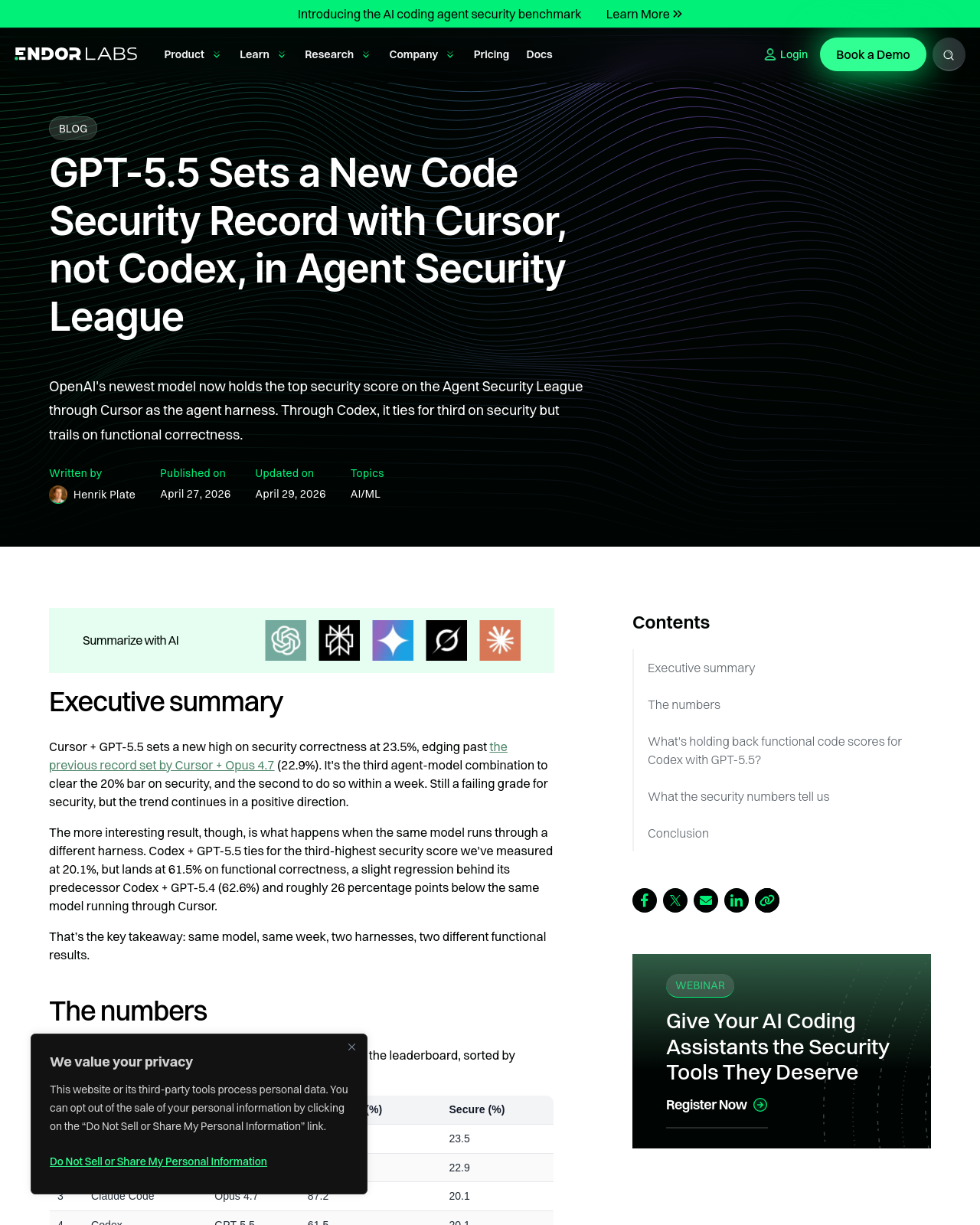 Endor Labs · AI Code Security Benchmark