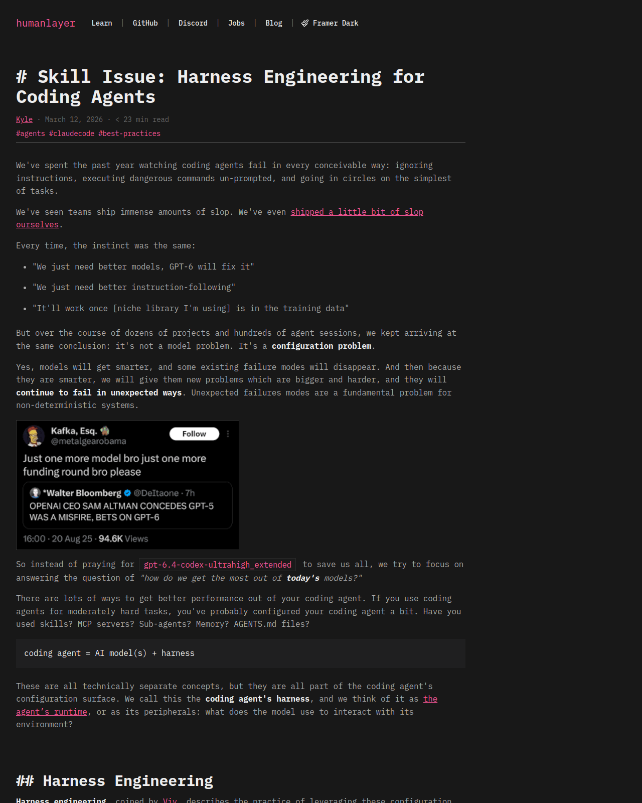 HumanLayer · Skill Issue: Harness Engineering for Coding Agents